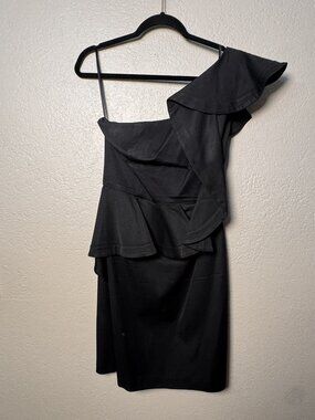 Black One-Shoulder Ruffle Peplum Dress